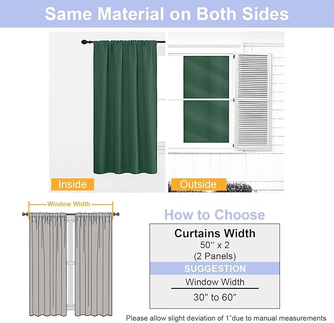 Simplebrand Ever Green Blackout Curtains for Bedroom 96 Inches Long 2 Panels, Solid Thermal Insulated, Energy Saving Living Room Window Treatment Curtains Blackout Drapes, W50 x L96 Inch, Ever Green