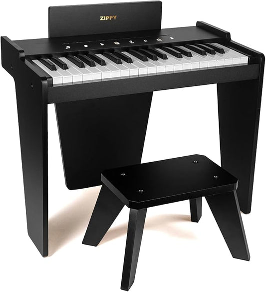 ZIPPY Kids Piano Keyboard, 37 Keys Digital Piano for Kids, Touch Sensitive Control Panel, Built-in Songs, Volume Adjustable, Music Educational Instrument, Wood Piano for 3+ Girls and Boys (Black Plus)
