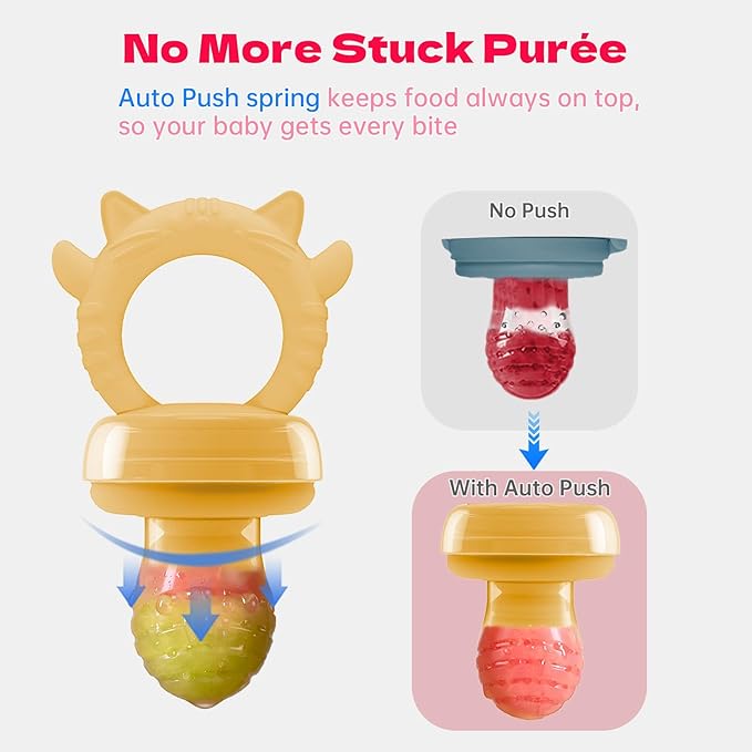 Baby Food Fruit Feeder & Freezer Tray, Auto-Push Fresh Food Feeder Pacifier for Self Feeding, Breastmilk Popsicle Molds for Baby Teething Relief, BPA-Free Silicone, 2 Sizes for 3-12 Months