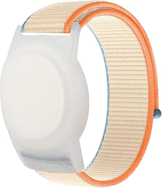Kids Wristband Compatible with Apple AirTag, Protective Case for Air Tag GPS Tracker Holder with Nylon Bracelet, Adjustable Anti Lost Watch Band for Toddler Child Elder(Mlik White)