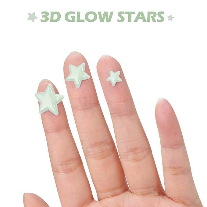 Glow in The Dark Stars Decals Decor for Ceiling 633 Pcs Realistic 3D Stickers Starry Sky Shining Decoration Perfect for Kids Bedroom Bedding Room Gifts
