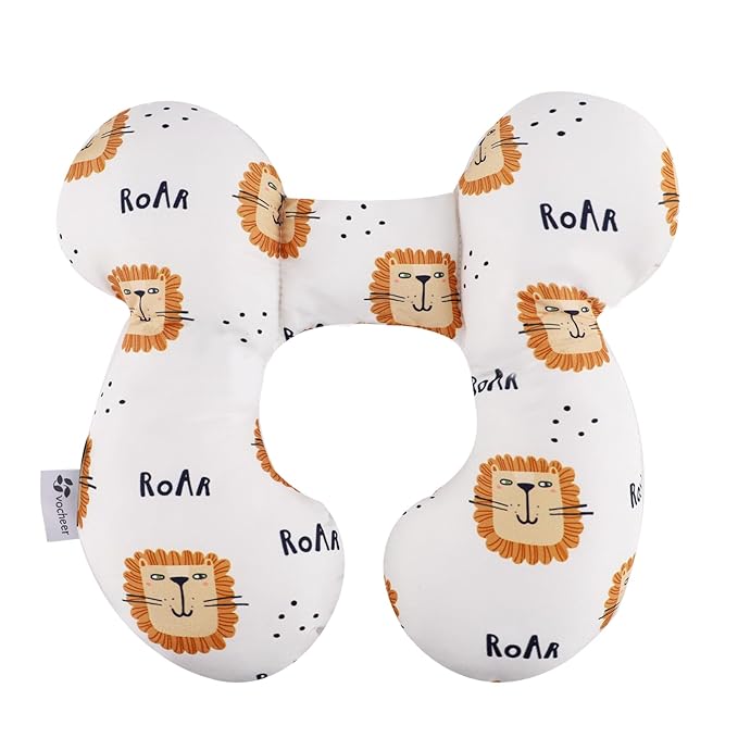 vocheer Baby Travel Pillow(Upgraded), Head and Neck Support Pillow for Pushchair, Car Seat,Stroller, Bouncer, Cotton, Lion