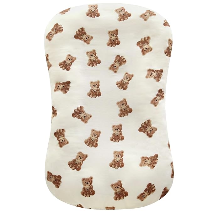 LifeTree Muslin Baby Lounger Cover, Newborn Slipcover Lounger Cover for Boys Girls Infant, Soft 70% Viscose from Bamboo and 30% Cotton, Cover Only, Bear Pattern, 30.7in x 20in