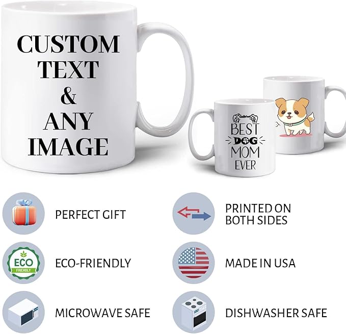 Custom Coffee Mug, Personalized Photo Text and Logo Ceramic Cup, Personalized Gifts for Dad Mom Girlfriend, Best Friend, Christmas Gifts, Party Favors Mug 11oz White Bulk Wholesale
