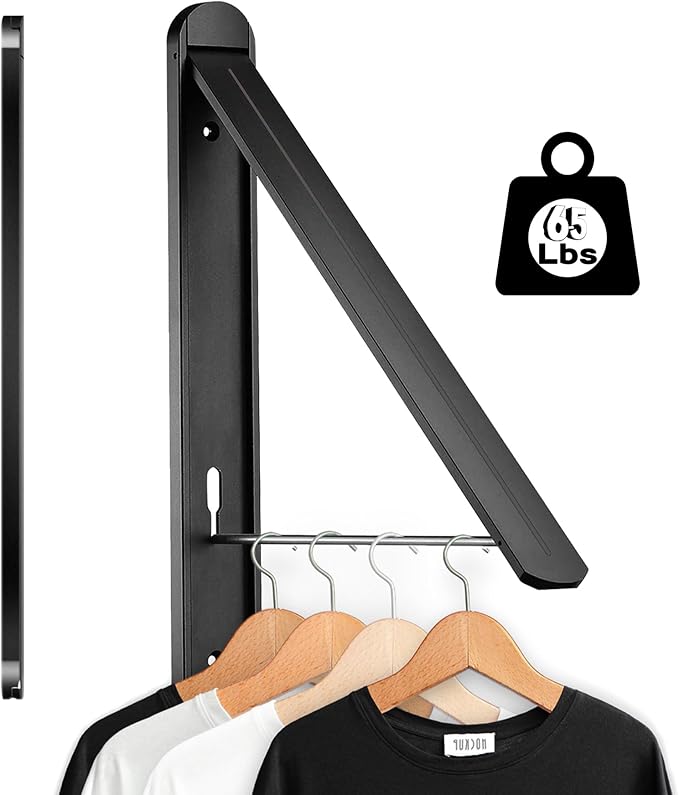 Wall Mounted Clothes Drying Rack-Foldable Indoor Laundry Rack,Space Saving Collapsible Clothes for Bathroom, Dorm, Apartment, RV, Laundry Room Organization.(Black-Aluminum)