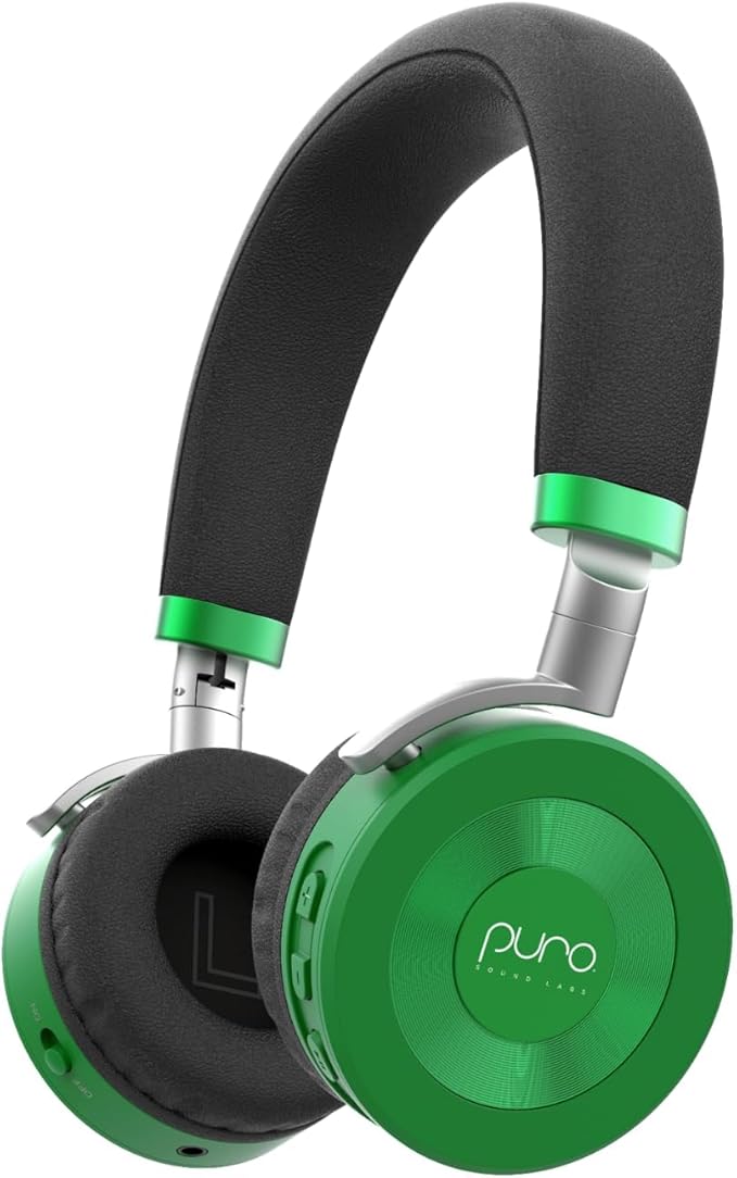 Puro Sound Labs JuniorJam Plus Volume-Limiting Wireless Bluetooth Headphones for Kids, Secure Audio with Adjustable On-Ear Design, 22-Hour Battery, Ideal for Tablets, Smartphones & PCs - Green