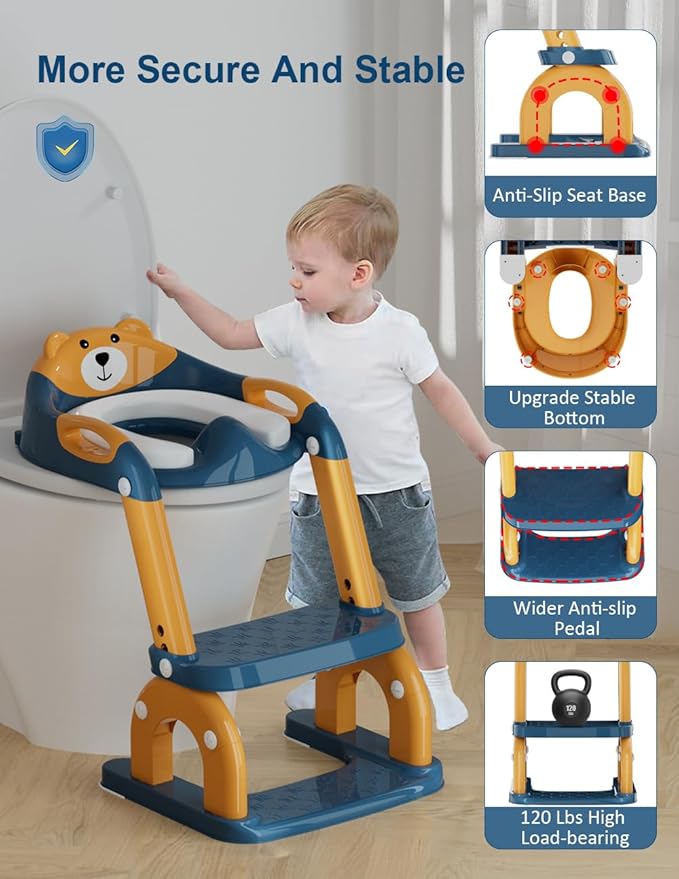 Potty Training Seat with Step Stool Ladder, Potty Training Toilet Seat with Soft Seat Splash Guard, Adjustable Height, 2 in 1 Potty Seats for Toddlers Kids Boys Girls