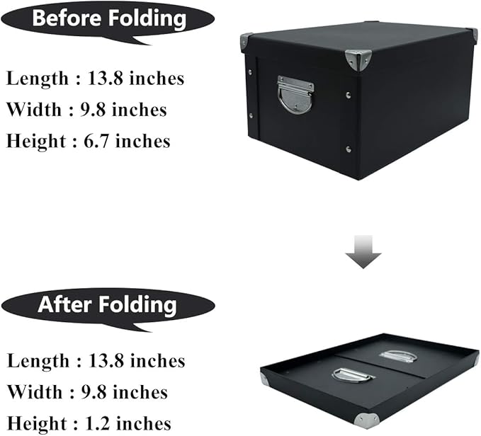 GUOZI Collapsible Storage Box, Decorative Memory Box with Lid & Metal Reinforced Corners, Organizer Gift Box for Keepsake Toy Photos Office Nursery Wardrobe Bookshelf (2Pcs-Black, 35 * 25 * 17.5cm)