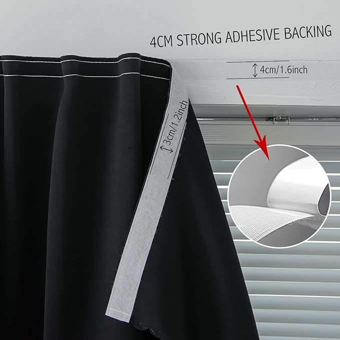 Adhesive Blackout Curtains- Self Stick Shades Window Blinds Curtains No Rod Needed Easy to Hang Curtains, Use for Bedroom, Living Room, Dining Room, Kitchen, Home Office, 59"W X 71"L, Black, 1 Panel