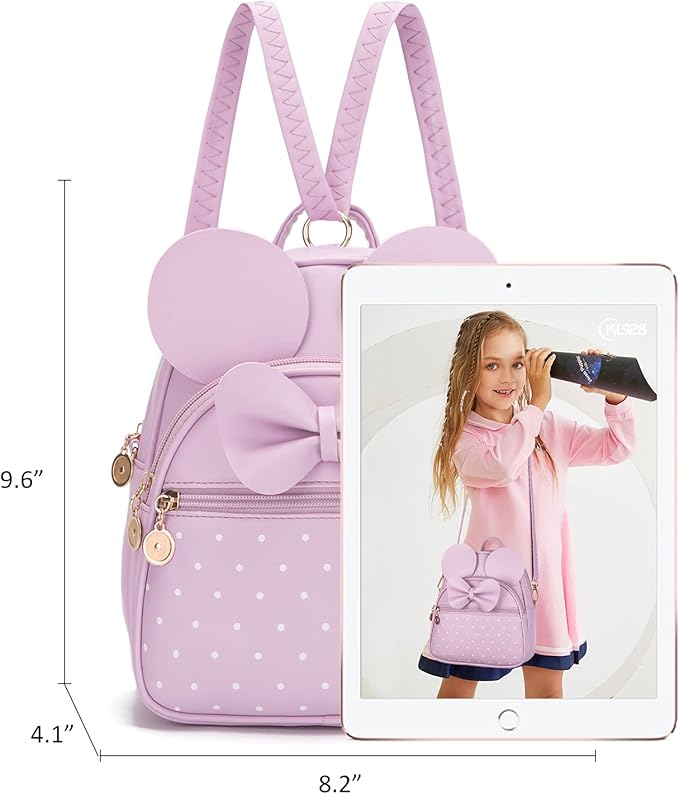 KL928 Girls Bowknot Polka Dot Cute Mini Backpack Small Daypacks Convertible Shoulder Bag Purse for Women