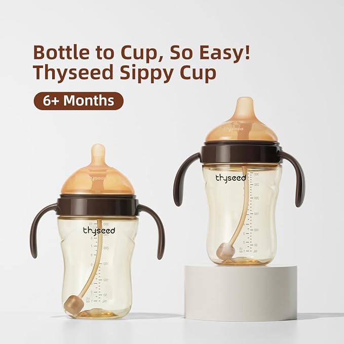 Thyseed Infant Spill Proof Weighted Straw Sippy Cups with Handles and Lids Breastfed Baby First Soft Spout Top Training Water Cup Toddler Boy Girl No Leak Transitioning Bedtime Milk Bottles 6 Months+