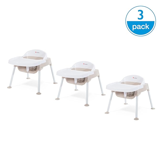 Foundations Secure Sitter Feeding Chairs Multipack, No-Tip Feet, 3-Point Adjustable Harness, Removable Tray, Easy to Clean, Stackable Feeding Chairs, 3 Pack (9 inch)