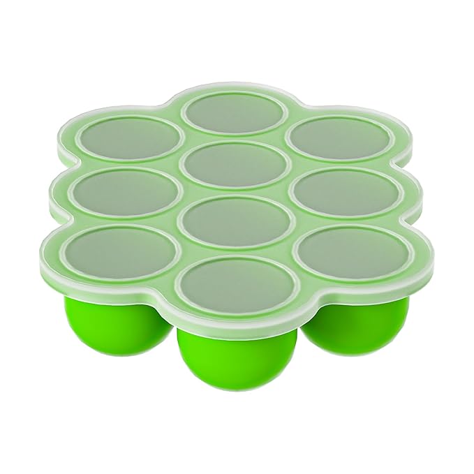 10 Cavities 2 OZ Portions Silicone Baby Food Freezer Tray with Lid,Ice Cube Trays & Molds,Baby Popsicle Mold,Egg Bite Molds,for Freezing and Baking Breast Milk,ice Cube,Egg Bites (Green)