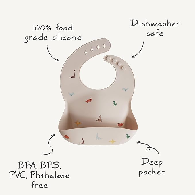 mushie Silicone Baby Bib | Adjustable Fit Waterproof Bibs (Rocket Ship)