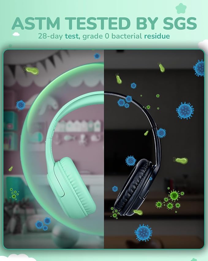 Kids Headphones for School Toddler Wired with Microphone Plug in Bulk Boys Headset Girls 3+ Year Old Green