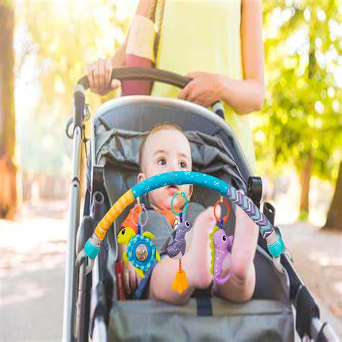 Baby Stroller Arch Toys, Crib Mobile for Infants Adjustable Bassinet Mobile with Universal Clamp, Activity Toy Bar for Bouncer Newborn CarSeat Stroller Toy Sense Toys for Baby 0 6 12 Months