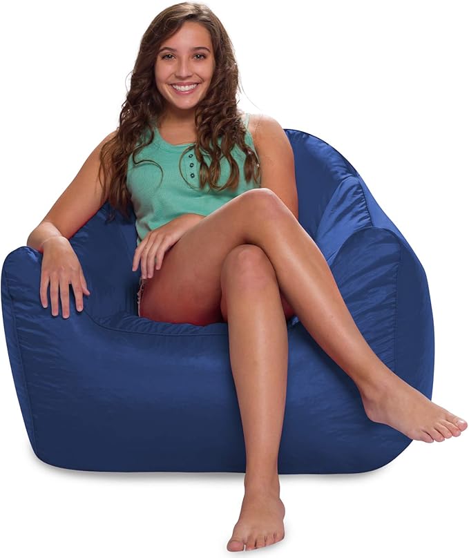 Posh Creations Structured Comfy Seat for Playrooms and Bedrooms, Large Bean Bag Chair, Malibu Lounge, Navy