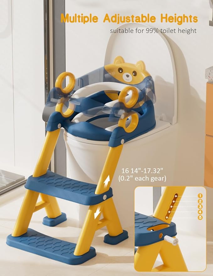 Potty Training Seat, Toddler Toilet Seat With Steps, 2 In 1 Toddler Potty Training Toilet With Splash Guard, Anti-Slip Step Stool Soft Mat, Adjust High Potty Seats For Toddlers Kids Boys Girls