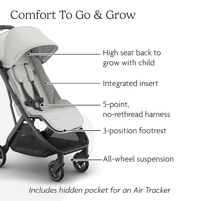 UPPAbaby Minu V3 Travel Stroller | Lightweight + Compact Design | One-Hand Fold + Unfold | from Birth + Overhead Compatible | Savannah (Pearl Gray Mélange/Carbon Frame/Chestnut Leather)