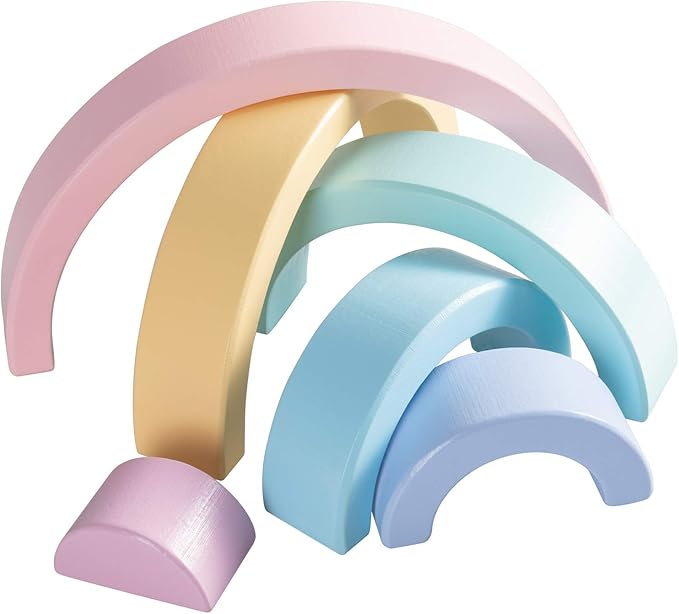 Wooden Rainbow Small Stacker, 6 Piece Rainbow Stacking Toy for Baby/Toddlers/Kids, Montessori Education Pastel Rainbow Decor, Kindergarten Teaching Aid