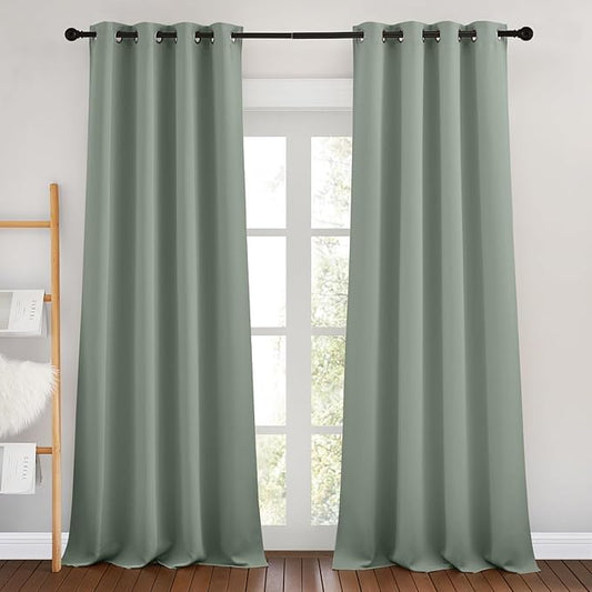 NICETOWN Sage Green Curtains 96 inches Long, Grommet Thermal Insulated Blackout Curtains Privacy Window Treatments for Boys Room/Living Room, W46 x L96, 2 Panels