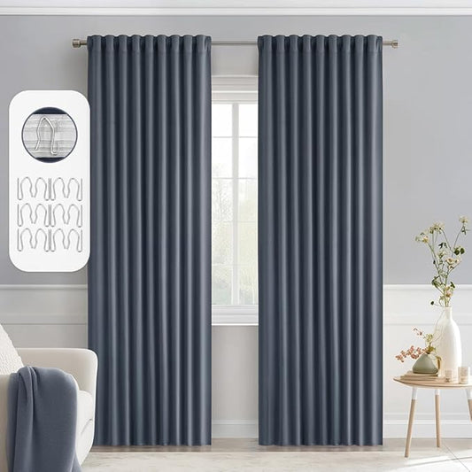 MIULEE Stone Blue Back Tab Blackout Curtains 84 Inch Length 2 Panels Set for Living Room Bedroom Privacy, Rod Pocket/Pinch Pleat Thermal Insulated Room Darkening Pleated Light Blocking Drapes