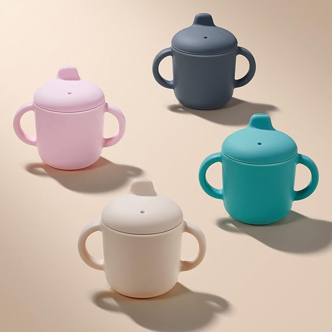 6 Months+ Sippy Cups with Handles,Small Silicone Sippy Cups Leak Proof 5oz,No Spill Sippy cups for Toddlers (Milk)