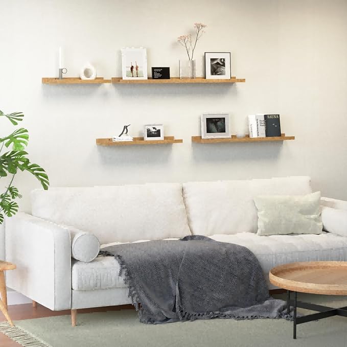 47.2 Inches Long Floating Shelves Wall Mounted, 2 Set Rustic Wall Shelf for Bedroom, Nursery Book Shelf with Lip, Picture Ledge Shelf for Wall Decor Living Room Bathroom Kitchen - Oak