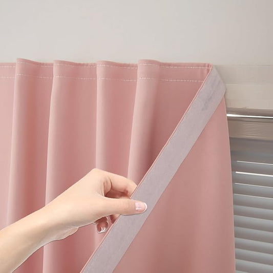 Self Adhesive Blackout Curtains- Stick on Curtains Shades Window Blinds Curtains No Rod Needed Easy to Hang Curtain, Use for Bedroom, Living Room,Roman Shades, 47" W X 79" L, Pink, 1 Panel