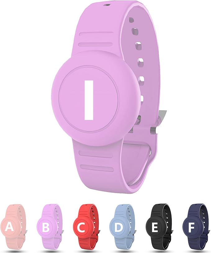 Waterproof Bracelet for AirTag Kids, Personalized Initial Letter Hidden Holder Compatible with Air Tag, Silicone Case for Airtag Adjustable Anti-Lost GPS Tracker for Toddler Child Elder, I