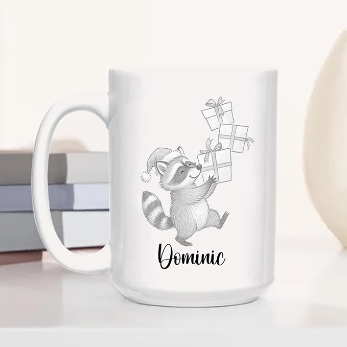 Customized Name Raccoon Coffee Mug Gift For Raccoons Lover Birthday Christmas, Personalized Raccoons Accent Coffee Cup, Raccoon Teacup Gift For Grandson Granddaughter Kids, Animal White Mug 11 15Oz