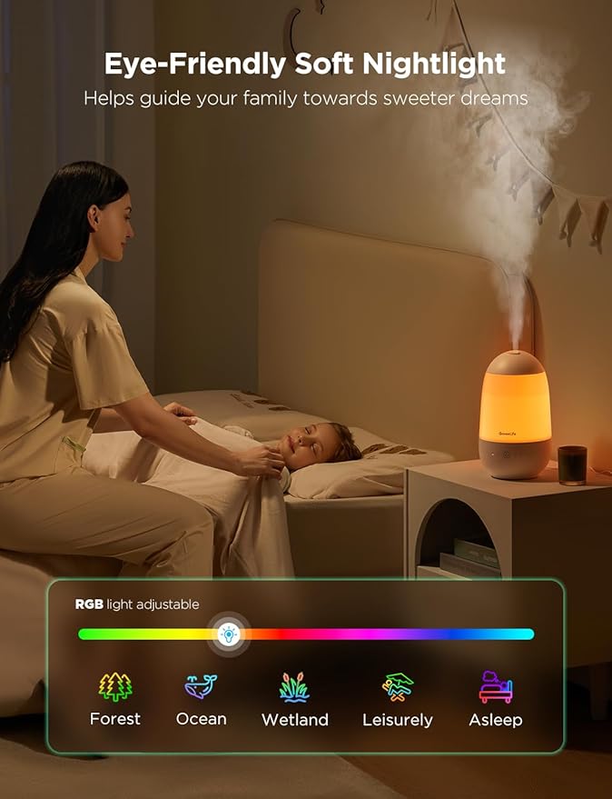 GoveeLife Humidifiers for Bedroom, Smart Cool Mist Air Humidifier for Baby, Nursery, Plants, Easy to Clean & Top Fill Ultrasonic Humidifier with APP & Voice Control, Essential Oil Diffuser, Nightlight