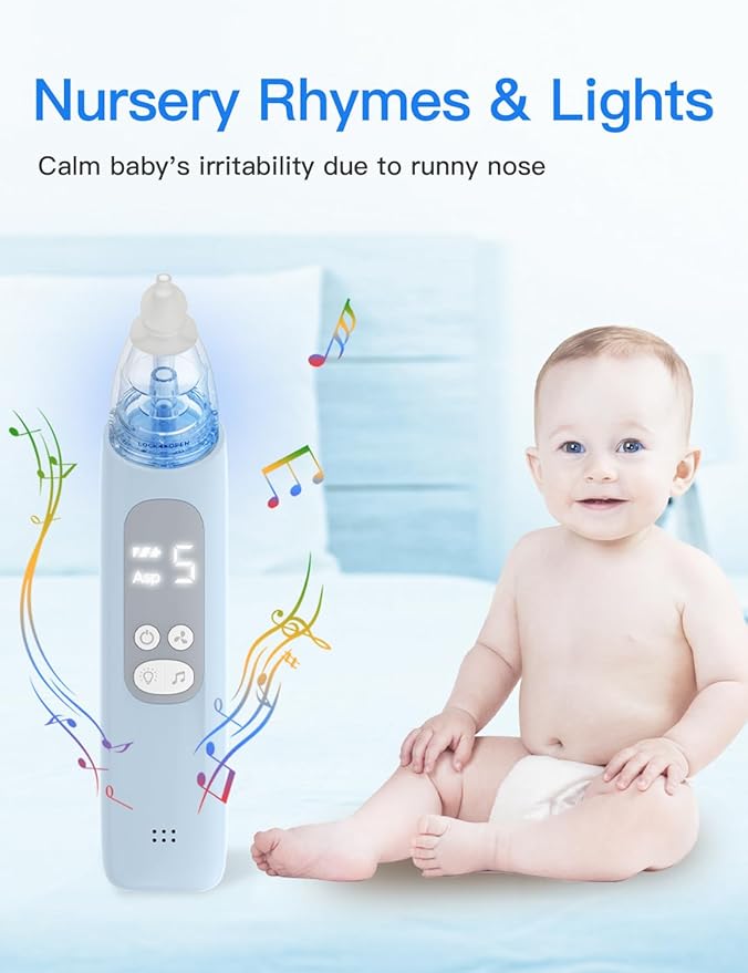 Baby Nasal Aspirator, Electric Nose Sucker with 5 Levels Suction, Soothing Light & Nursery Rhymes