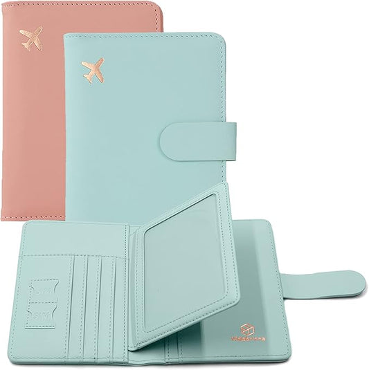 Melsbrinna Passport Holder,Passport Holder Card Slots,Cute Passport cover for Women/Men,Waterproof Rfid Blocking Travel Wallet (Pink Aqua green)