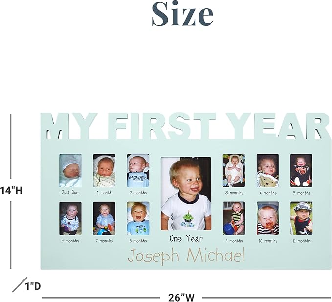 Let's Make Memories Personalized Baby's First 12 Months Photo Frame- New Parents- Newborn- Nursery - Blue