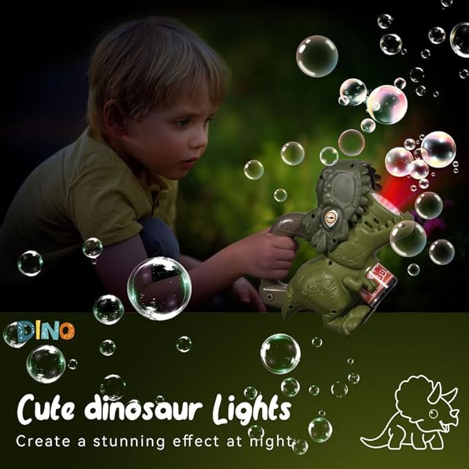 Dinosaur Bubble Machine with Colorful Lighting for Kids Automatic Handheld Dinosaur Bubble Toy 20000+ Big Bubbles Per Minute Bubbles Toy for Outdoor Parties Yard Fun Kids Gift Triceratops Blue