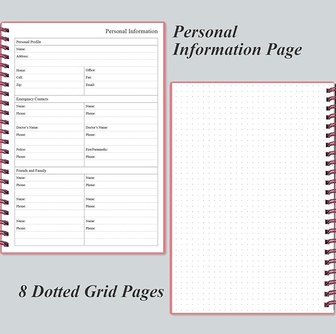 Daily Planner Undated - B5 To Do List Notebook Hourly Schedules, Spiral Appointment Planner for Women and Men, PVC Hardcover, Inner Pocket, Elastic Closure, 7" x 10", Pink