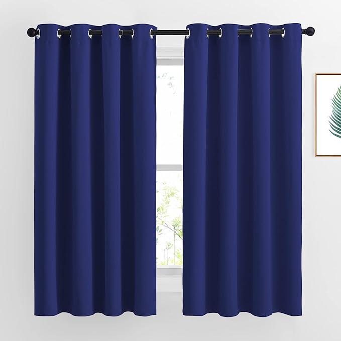 NICETOWN Blackout Window Curtains for Bedroom - Grommet Top Room Darkening Thermal Insulated Solid Vertical Drapes for Flat/Apartment (2 Panels, 46 x 63 Inch, Navy Blue)