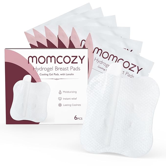 Momcozy Hydrogel Nipple Pads with Soothing Lanolin, Soothies Gel Nursing Pads Provide Instant Cooling Relief, Breastfeeding Essentials, 6 PCS
