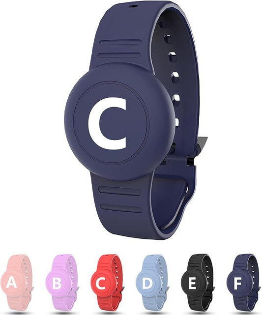 Waterproof Bracelet for AirTag Kids, Personalized Initial Letter Hidden Holder Compatible with Air Tag, Silicone Case for Airtag Adjustable Anti-Lost GPS Tracker for Toddler Child Elder, C