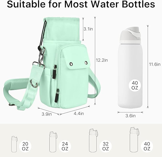 Water Bottle Holder with Strap 32 40oz Crossbody Insulated Water Bottle Carrier Sling Bag with Adjustable Wide Strap and Phone Purse 5 Pockets for Walking Hiking Gym Travel