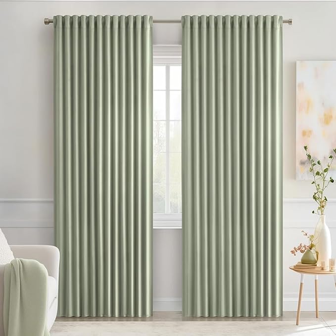 MIULEE Sage Green Back Tab Blackout Curtains 84 Inch Length 2 Panels Set for Living Room Bedroom Privacy, Rod Pocket/Pinch Pleated Thermal Insulated Room Darkening Light Blocking Drapes, W72xL84