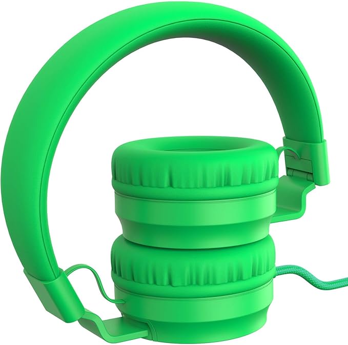 Puro Sound Labs PuroBasic Kid Headphones with Cord - Volume-Limiting & Adjustable with Microphone – Compatible with Smartphones, Tablets, PCs, and More – Safe, Durable Headphones for Kids – Green