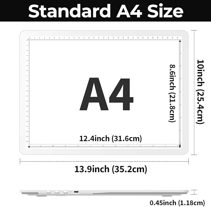 Zocelight Rechargeable A4 Light Pad with Built-in Stand,Super Bright Magnetic Light Box For Tracing,Wireless Diamond Art Light Board with Side Buttons,Light Table for Diamond Painting,Sketching(White)
