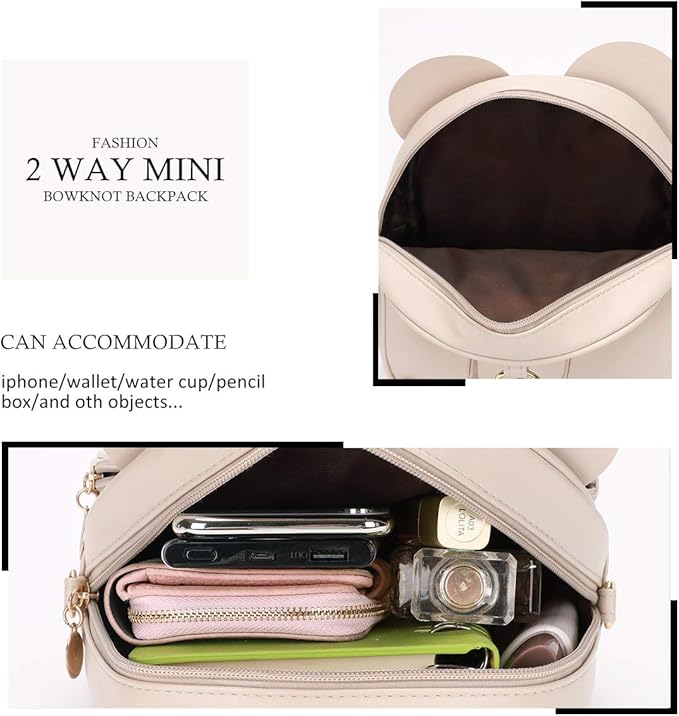 KL928 Girls Bowknot Polka Dot Cute Mini Backpack Small Daypacks Convertible Shoulder Bag Purse for Women