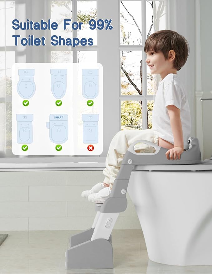 Potty Training Seat, Toddler Potty Training Toilet, Upgrade 2 In 1 Toddler Toilet Seat with Steps Stool Splash Guard and Anti-Slip Pad Soft Cushion, Potty Seats for Toddlers Baby Kids