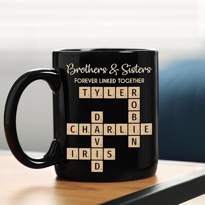 Trending Custom Brothers & Sisters Forever Linked Together Personalized Mug Brothers Sisters Crossword Puzzle Art Mug, Gift For Brothers, Sisters, Siblings, Family Member on Birthday Christmas