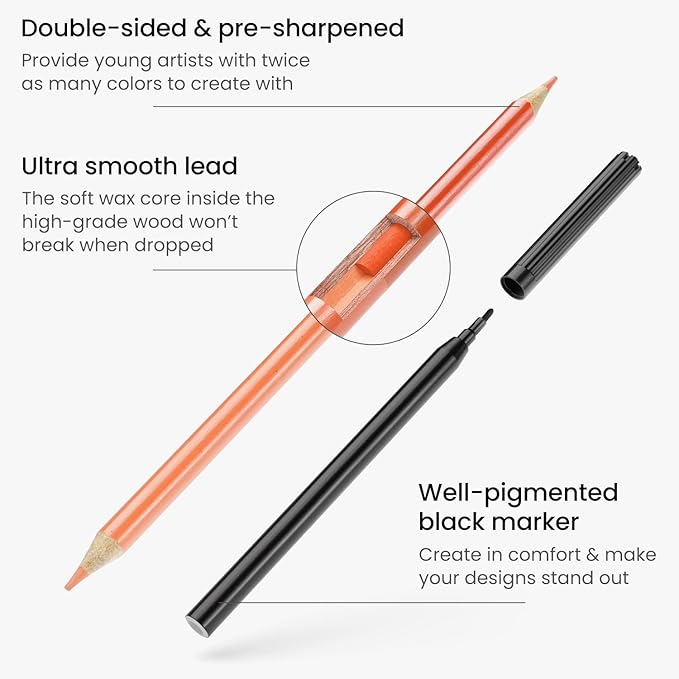 Arteza Kids Activity Book, Spot The Difference Book, Back to School Supplies for Ages 6 and Up, 50 Sheets, 12 Double-Ended Colored Pencils, Black Marker, Eraser, Sharpener