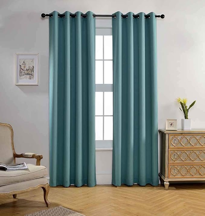 MIUCO Room Darkening Curtains Textured Grommet Thermal Insulated Blackout Curtains for Bedroom Set of 2 52x95 Inch Teal