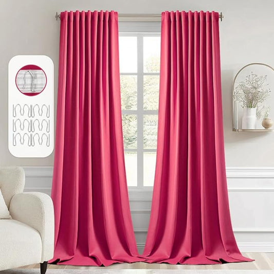 MIULEE Hot Pink Back Tab Blackout Curtains 120 Inch Long 2 Panels Set for Bedroom, Rod Pocket/Pinch Pleated Extra Long Thermal Insulated Living Room Darkening Light Blocking 10FT Drapes